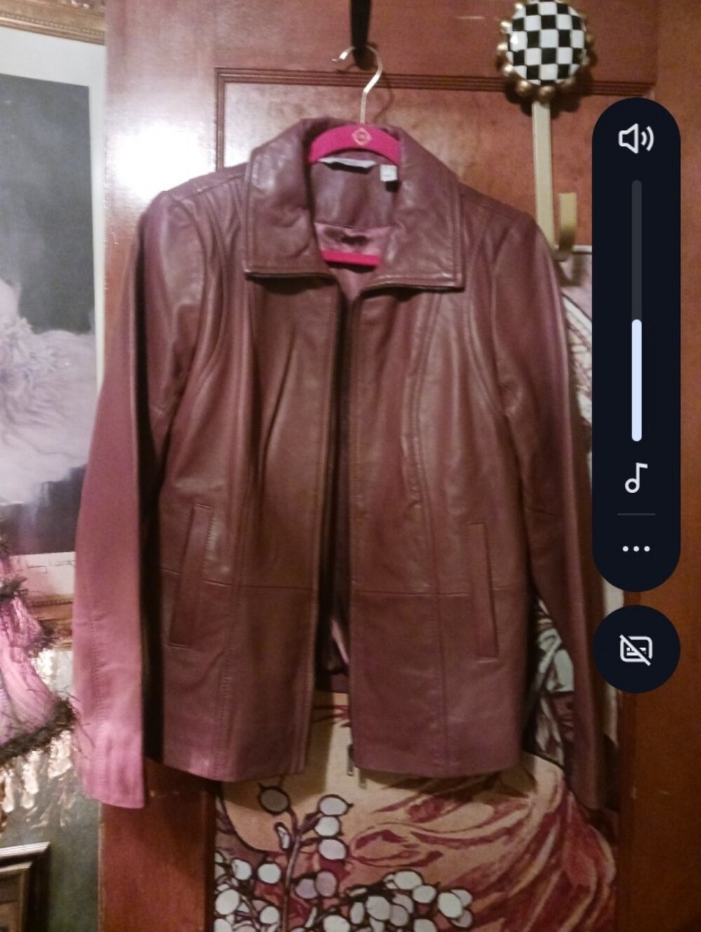 Women's Butter Leather Rose Brown Real Leather Zip Jacket Med